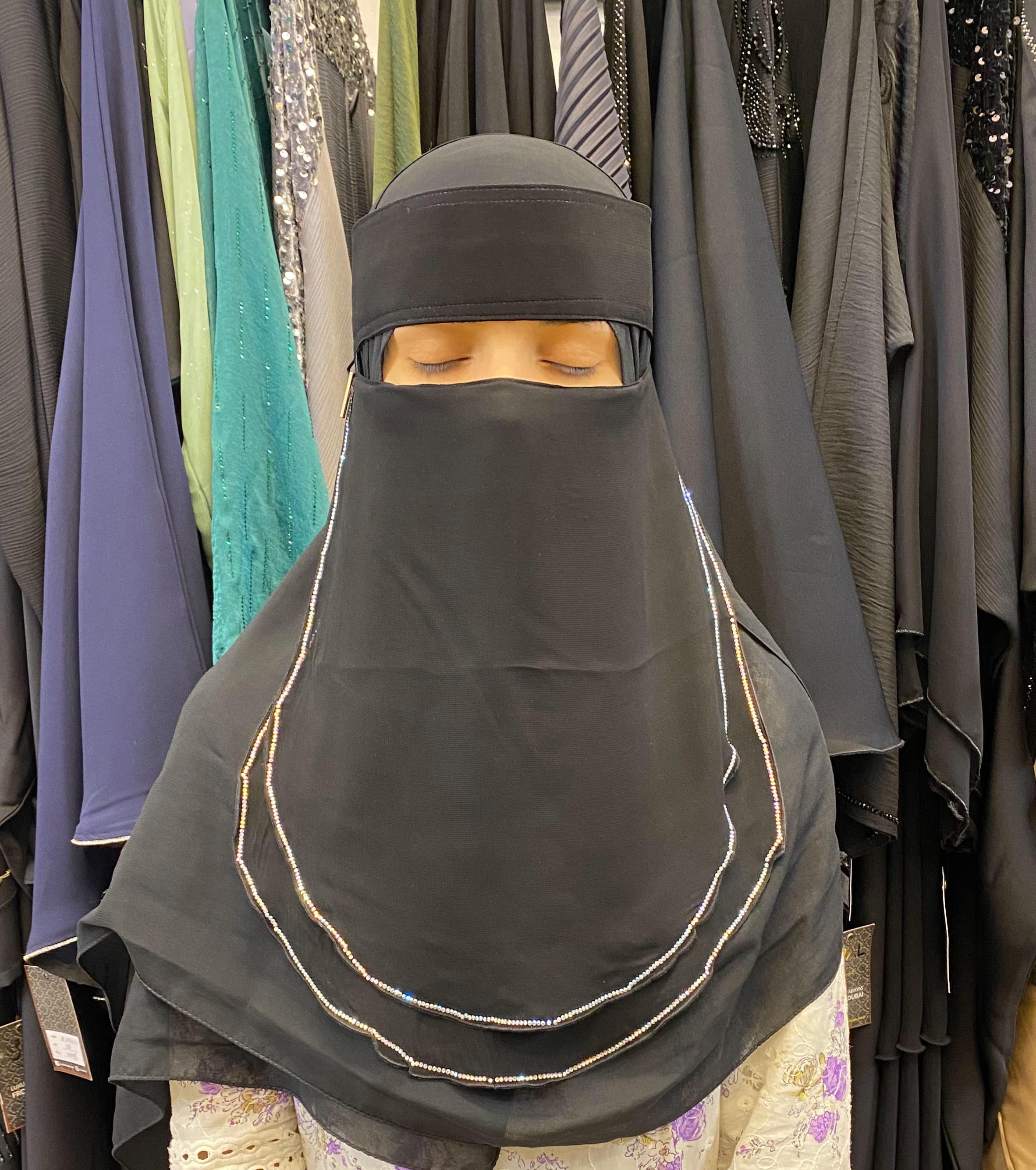 Double Frill Layer Naqaab with Stones & Logo